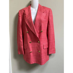Ann‎ Freedberg 100%Silk Pink Double Breasted Blazer Jacket with Gold Buttons~8